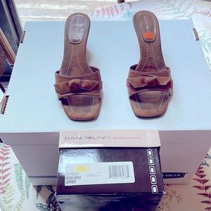Bandolino backless sandals 7 1/2 ginger brown, suede trim